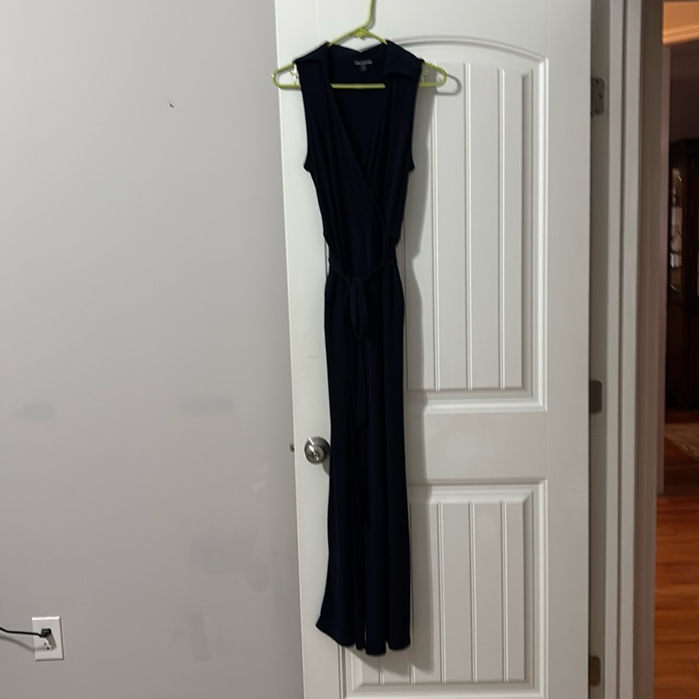 OPEN TO ALL OFFERS! - Navy blue sleeveless jumpsuit with collar and belt